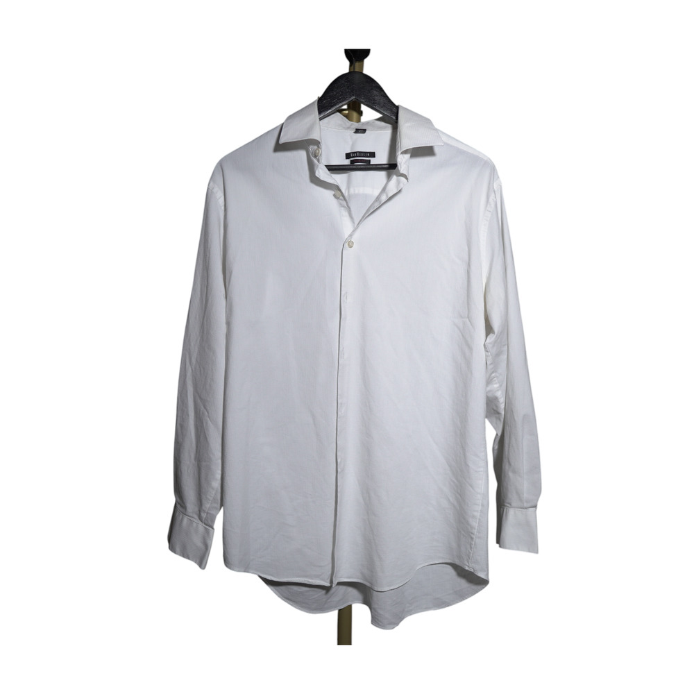 Van Heusen Button Down Shirt Sz 16.5 White Slim-Fit Collared Cotton Textured EUC
